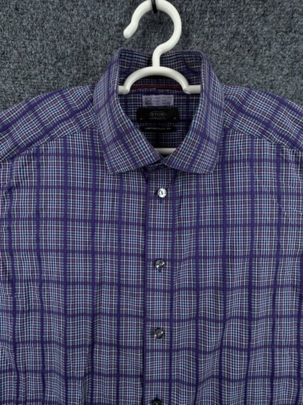 Eton Blue Purple 16 Cotton Plaid Contemporary Business Button Up Mens Elegant